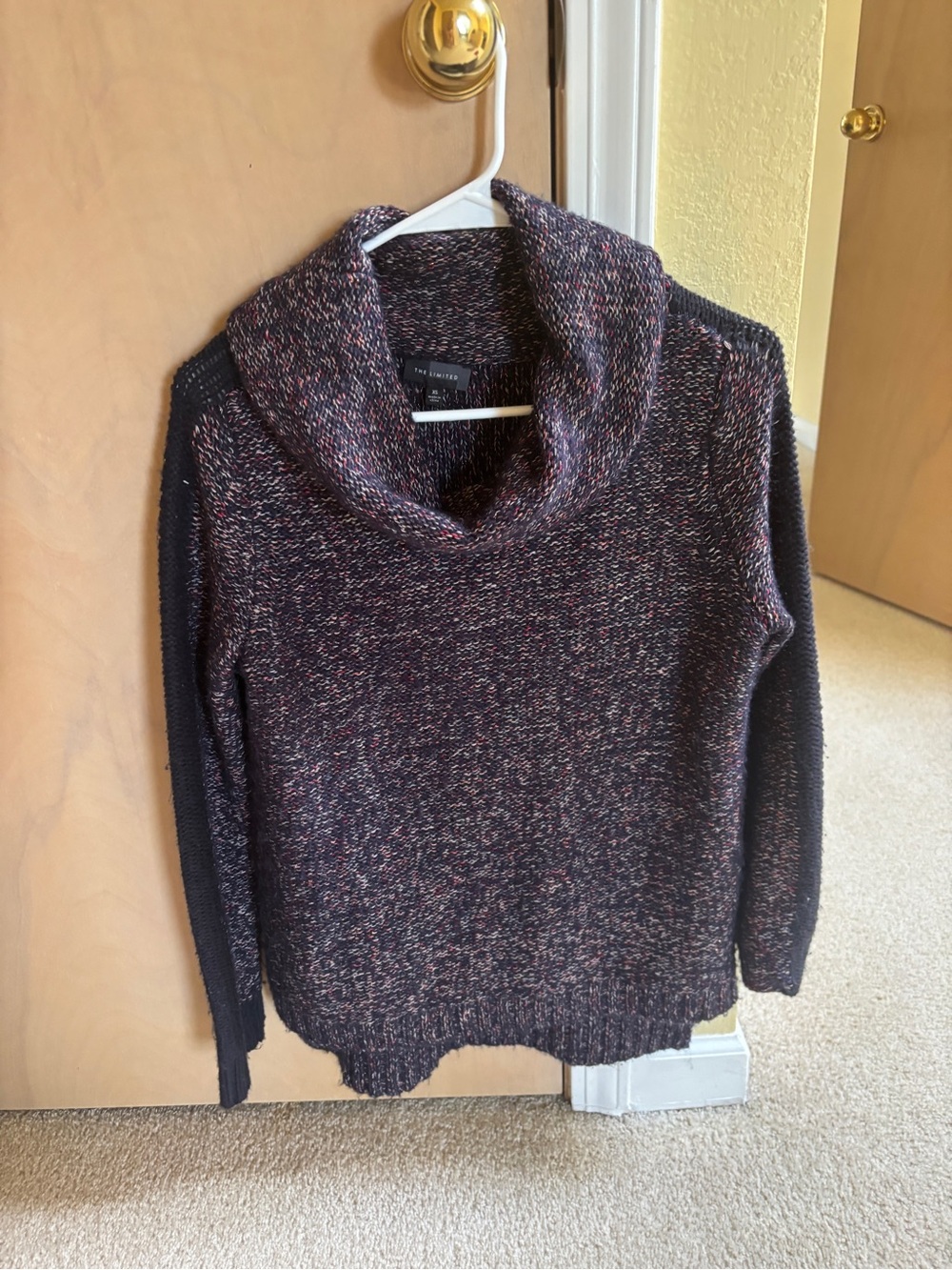 The Limited Black Marled Cowl Neck Sweater with Multicolor Flecks